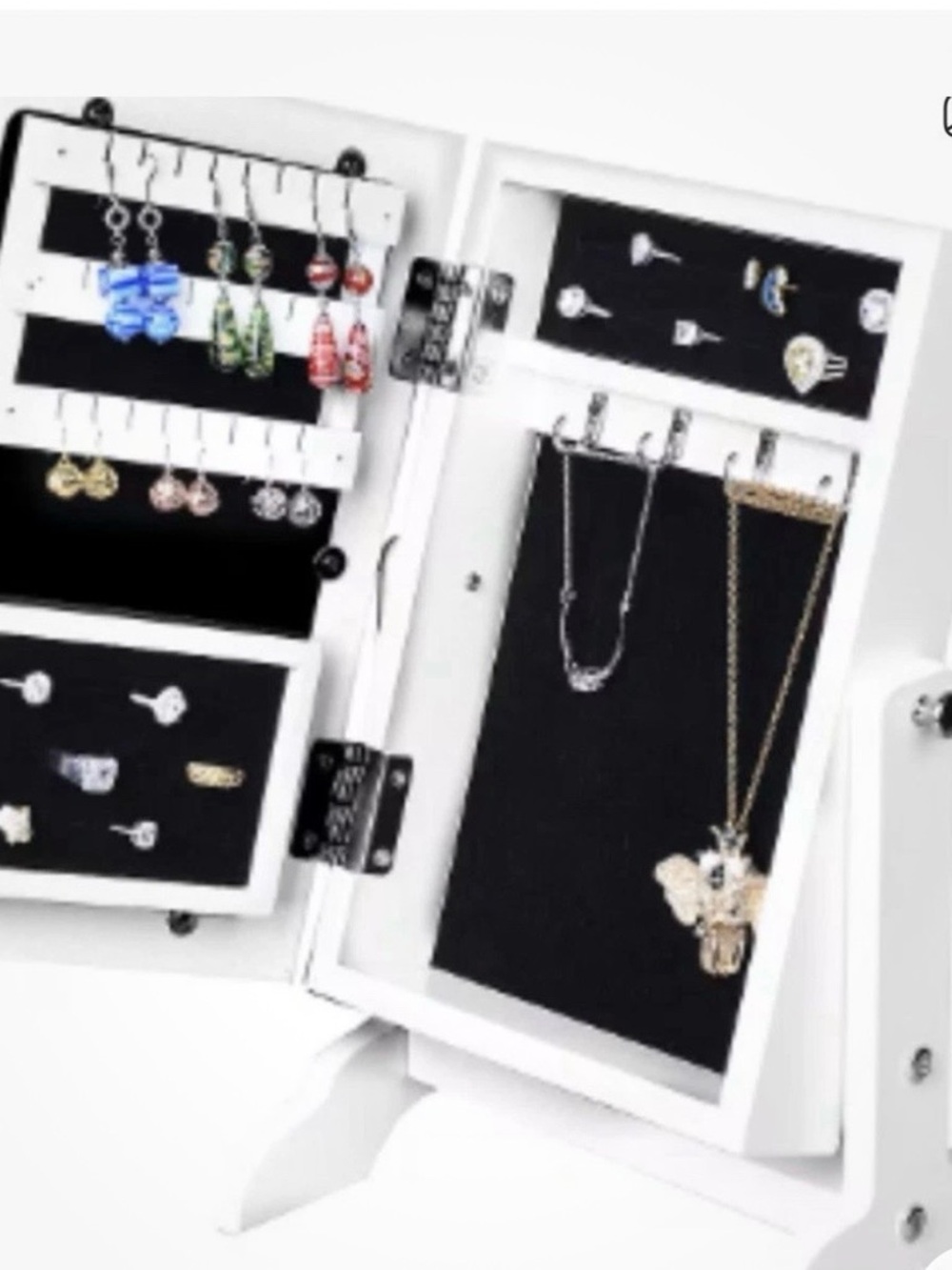 White Jewelry Armoire Organizer with Mirror. New in Box